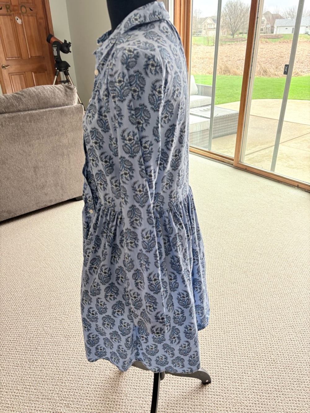 J. Crew Light Blue Floral-Print Button Front Midi Dress - Picture 2 of 4